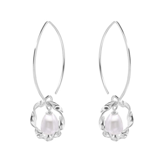 Aros de Plata 925 Estilo Gancho con Argolla Anudada y Perla Original