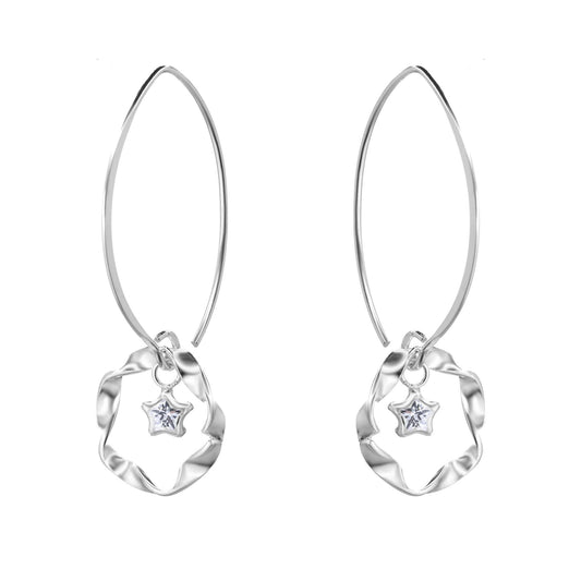 Aros de Plata 925 Estilo Gancho con Argolla Semi Anudada con Estrella de Circón