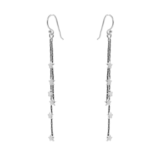 Aros de Plata 925 Estilo Gancho con Cadena y Estrellas