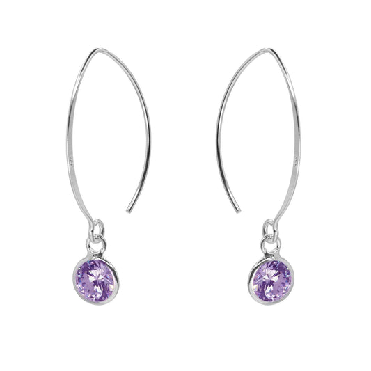 Aros de Plata 925 Estilo Gancho con Circón Lavanda