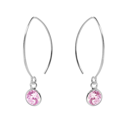 Aros de Plata 925 Estilo Gancho con Circón Rosa