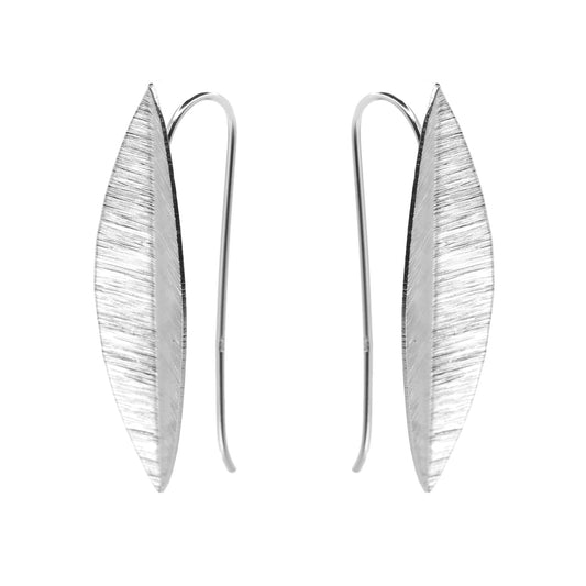 Aros de Plata 925 Estilo Gancho con Diseño Hoja Satinado
