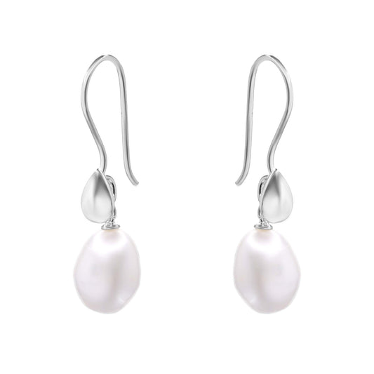 Aros de Plata 925 Estilo Gancho con Placa y Perlas