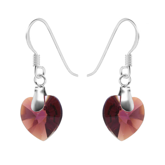 Aros de Plata 925 Estilo Gancho Corazón Tornasol Granate