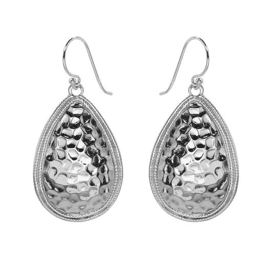 Aros de Plata 925 Estilo Gota Martillada