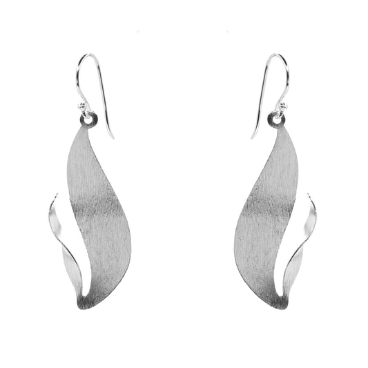 Aros de Plata 925 Estilo Hoja Espiral Satinada