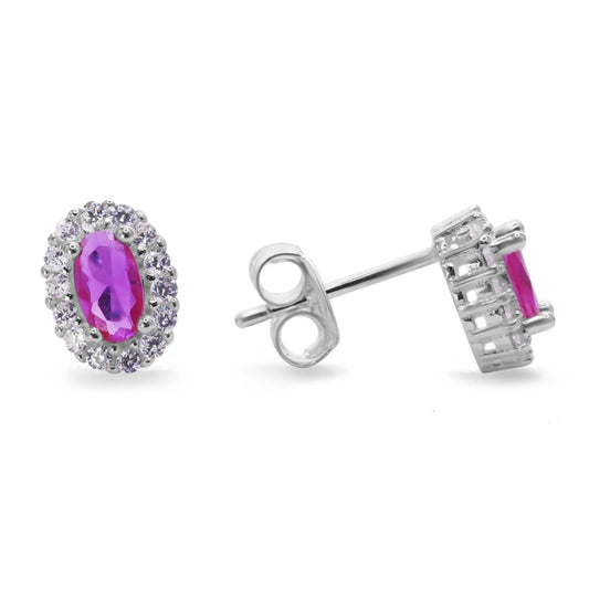 Aros de Plata 925 Estilo Lady con Circón Magenta