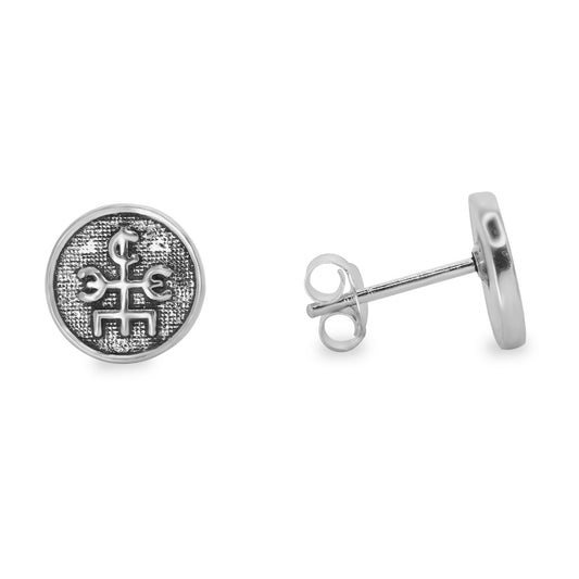 Aros de Plata 925 Estilo Placa con Diseño Runas Vikingas