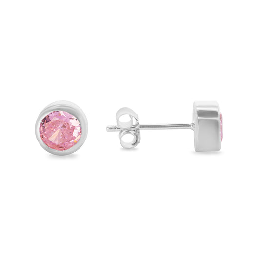 Aros de Plata 925 Estilo Punto de Luz con Circón Rosa 6 mm