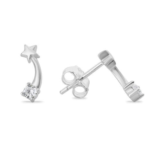 Aros de Plata 925 Estilo Trepador con Diseño Estrella Fugaz Lisa con Circón