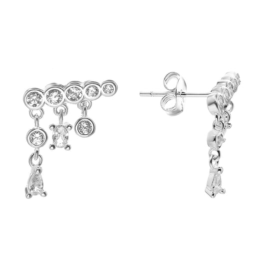 Aros de Plata 925 Estilo Trepador con Pequeños Colgantes de Circones
