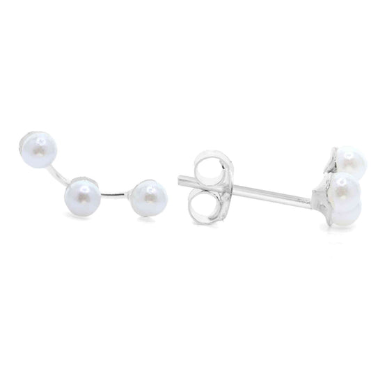 Aros de Plata 925 Estilo Trepador con Perlas de Imitación -
