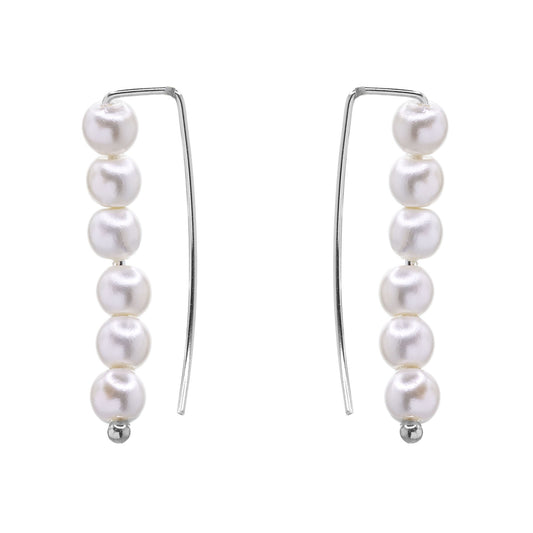 Aros de Plata 925 Estilo Trepador con Serie de Perlas