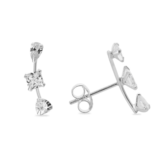Aros de Plata 925 Estilo Trepador con Tres Figuras de Circones