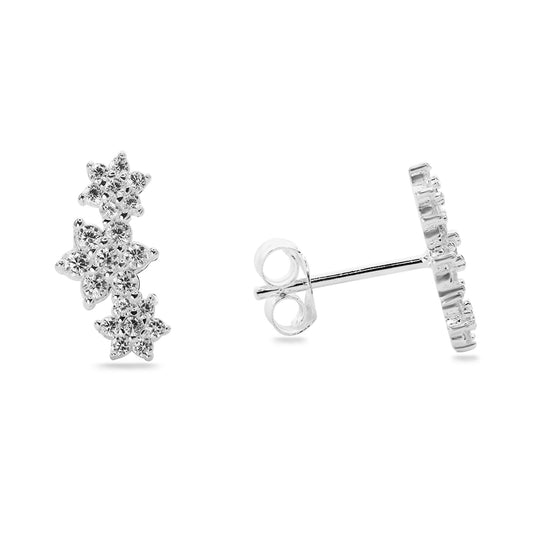 Aros de Plata 925 Estilo Trepador Estrellas con Circones