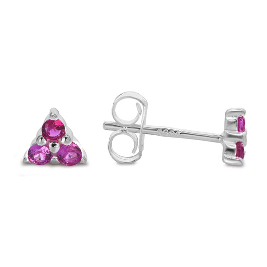 Aros de Plata 925 Estilo Triángulo con Circones Magenta