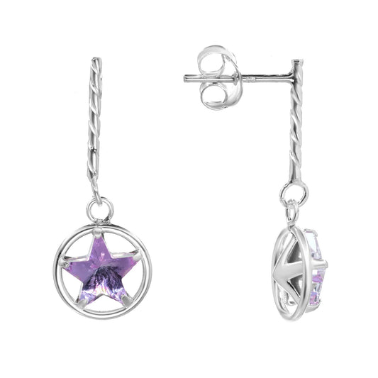 Aros de Plata 925 Estilo Varita con Cristal Lavanda de Estrella