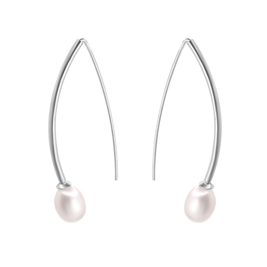 Aros de Plata 925 Estilo Varita con Perla