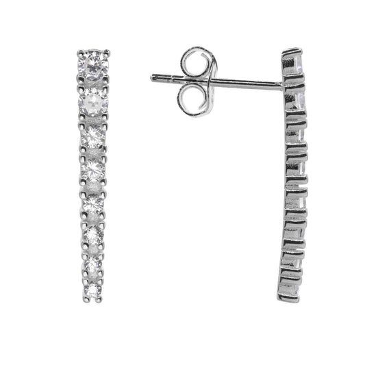 Aros de Plata 925 Estilo Varita con Serie de Circones