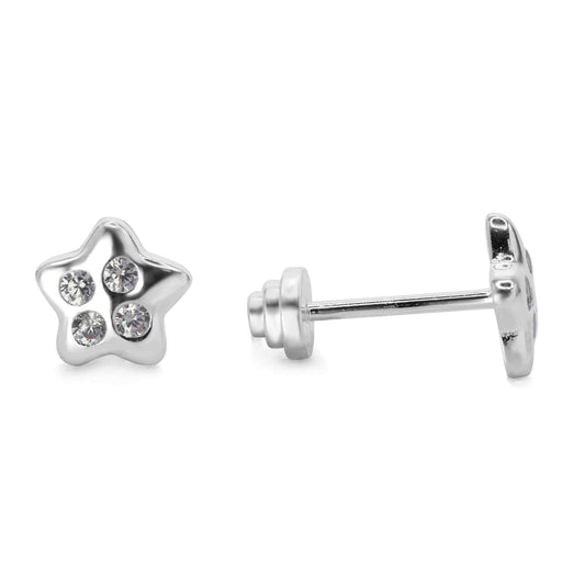 Aros de Plata 925 Estrellas Lisas de Circones con Tope