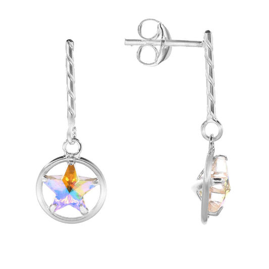 Aros de Plata 925 Estrellas Tornasol en Circulo