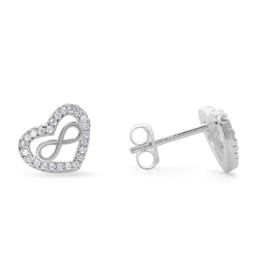 Aros de Plata 925 Figura Corazón con Infinito y Circones