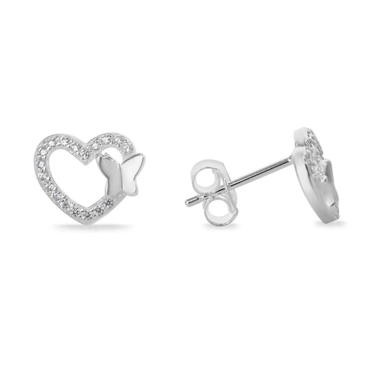 Aros de Plata 925 Figura Corazón de Circones con Pequeña Mariposa
