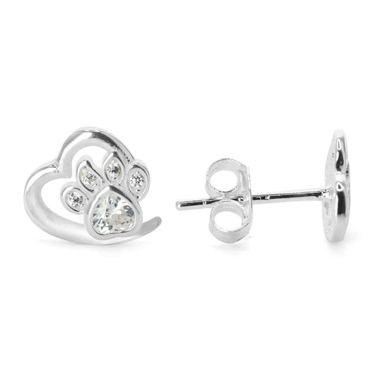 Aros de Plata 925 Figura Corazón y Huella Circón