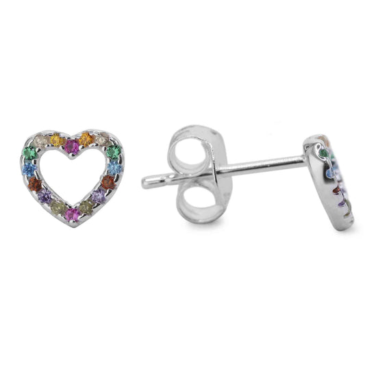 Aros de Plata 925 Figuras Corazón con Circones de Colores