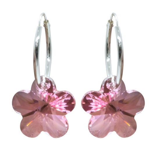 Aros de Plata Flor Cristal Rosado