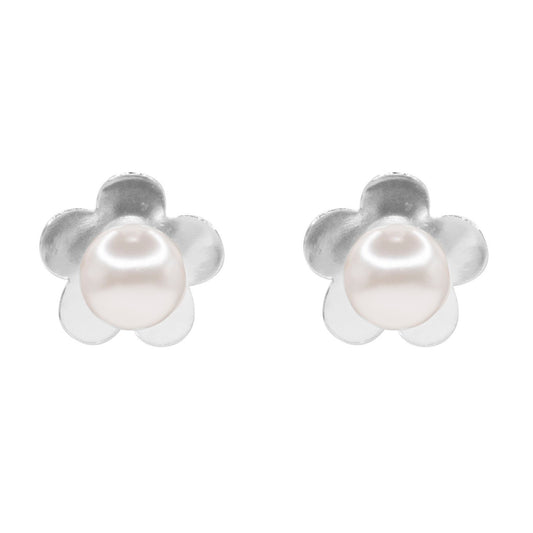 Aros de Plata 925 Flores con Perla