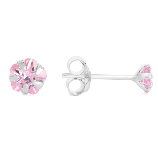 Aros de Plata 925 Flores de Circón Rosa 4 mm