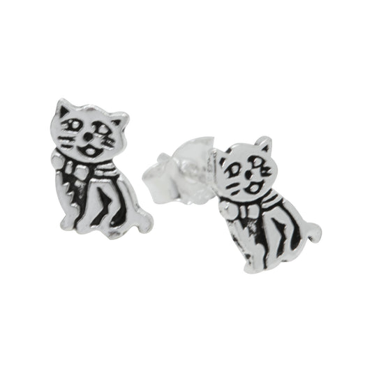 Aros de Plata Gato con Corbatín