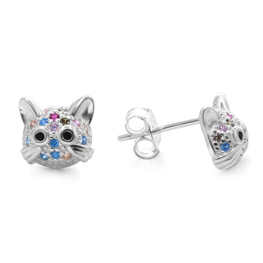 Aros de Plata 925 Gatos con Circones de Colores
