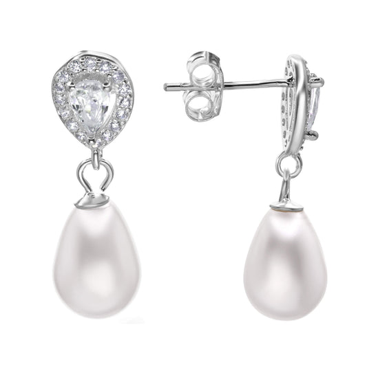 Aros de Plata 925 Gota de Circón con Colgante de Perla Imitación