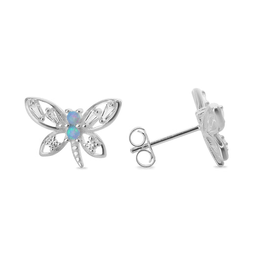 Aros de Plata 925 Gran Libélula con Circones y Ópalo Australiano
