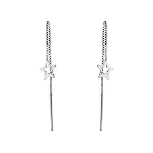 Aros de Plata 925 Largo Estrella con Cadena -