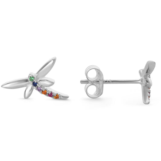 Aros de Plata 925 Libélulas con Circones de Colores