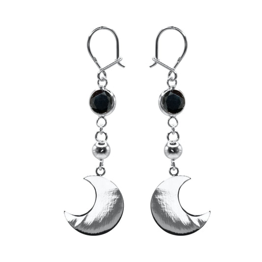 Aros de Plata 925 Lunas con Circón Negro