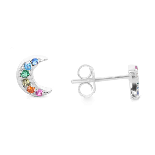 Aros de Plata 925 Lunas Crecientes con Circones de Colores