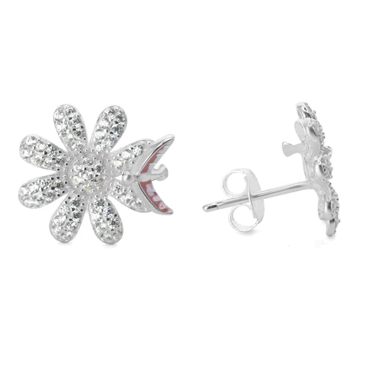 Aros de Plata 925 Margaritas con Circones y Mini Golondrina