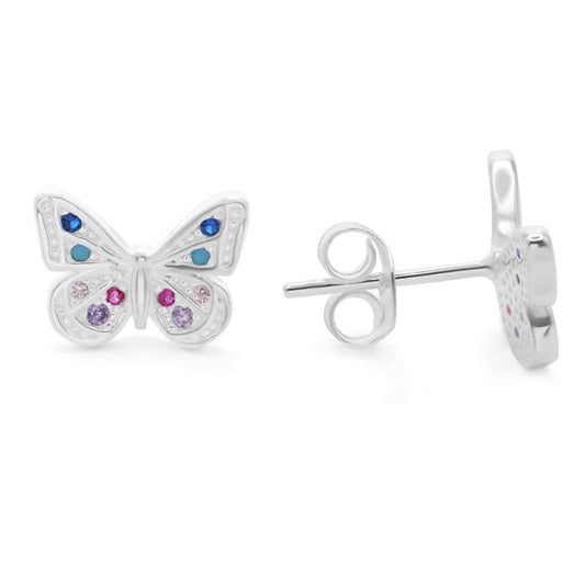 Aros de Plata 925 Mariposas con Circones de Colores