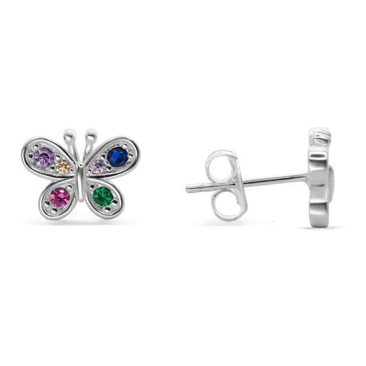 Aros de Plata 925 Mariposas con Circones de Colores