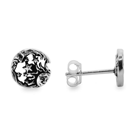 Aros de Plata 925 Media Luna con Figura de Sol
