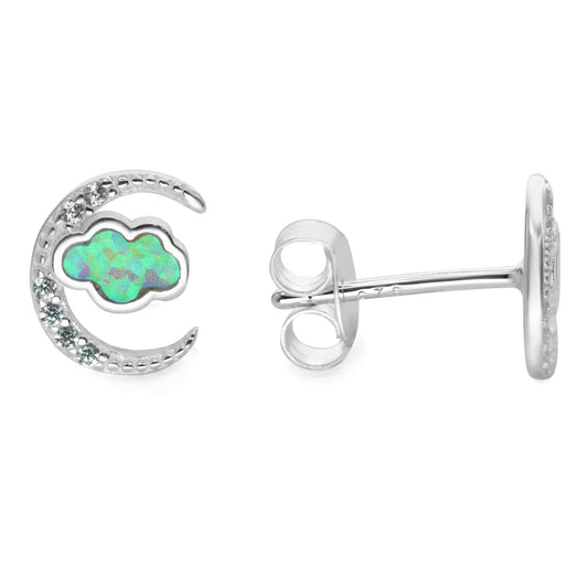 Aros de Plata 925 Media Luna con Nube de Ópalo Australiano