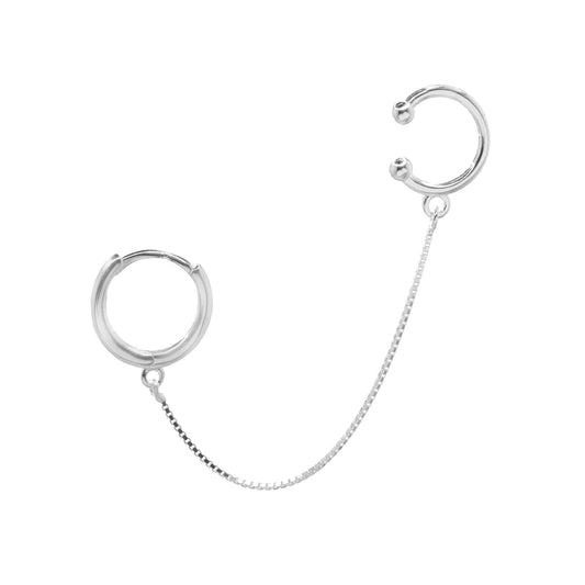 Aros de Plata 925 Mini Argolla y Cuff Cadena