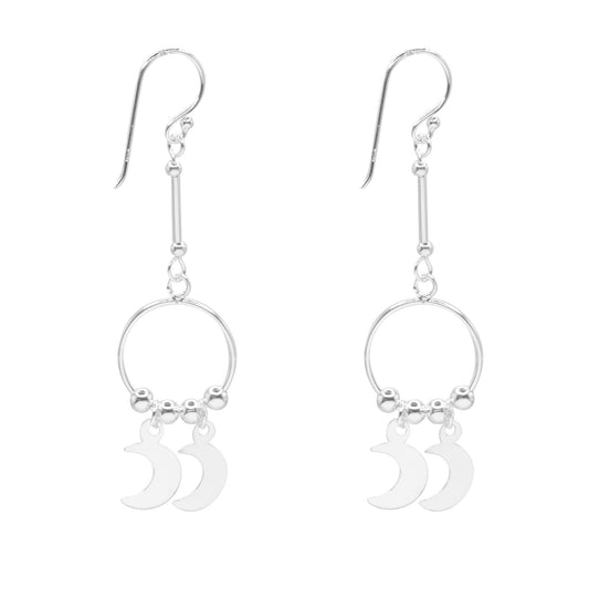 Aros de Plata 925 Mini Argollas con Lunas