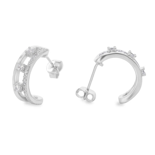 Aros de Plata 925  Mini Argollas Rodinada Doble con Circones