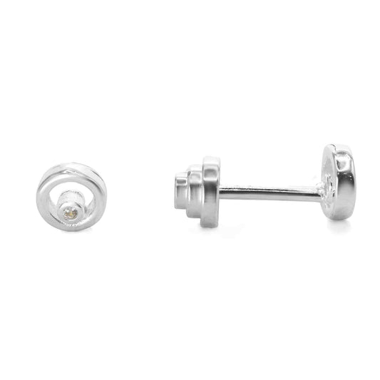 Aros de Plata 925 Mini Circulo con Aplicación de Circón con Tope
