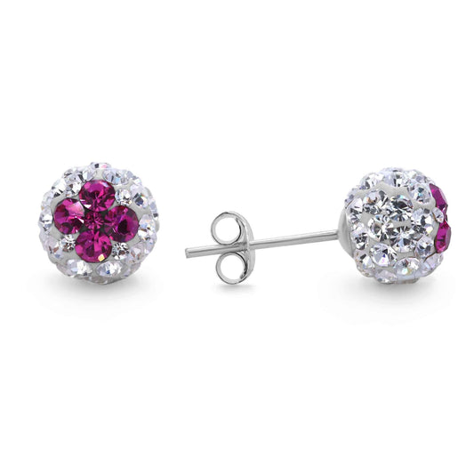 Aros de Plata - Strass con Flor Color Magenta